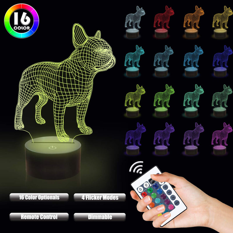  [AUSTRALIA] - Lampeez 3D French Bulldog Night Light, 16 Colors Changing Optical Illusion Lamp with Remote Birthday Xmas Valentine's Day Gift Idea for Toddler Boys Girls