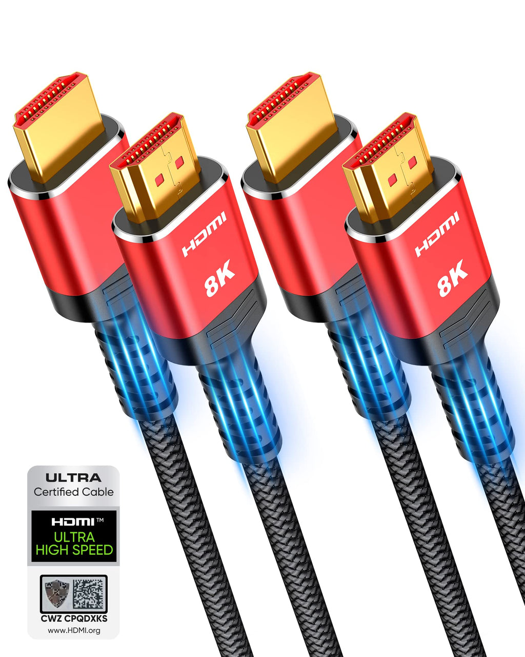  [AUSTRALIA] - Highwings 10K 8K HDMI Cable 2 Pack, Certified HDMI 2.1 Cable 6.6FT/2M 48Gbps, High Speed HDMI Braided Cord (8K@60Hz, 4K@120Hz) HDCP 2.2&2.3, eARC,HDR10, Compatible with Apple TV/Samsung TV/PS4/Laptop 6.6 FT