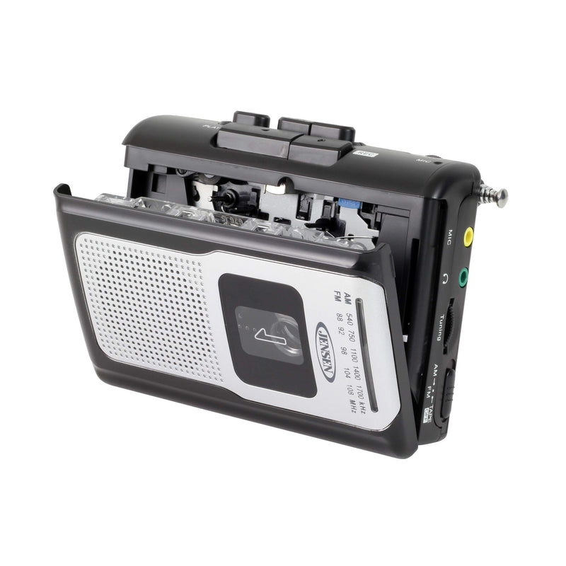  [AUSTRALIA] - Jensen Retro Portable AM/FM Radio Personal Cassette Player Compact Lightweight Design Stereo AM/FM Radio Cassette Player/Recorder & Built in Speaker (Black) Black