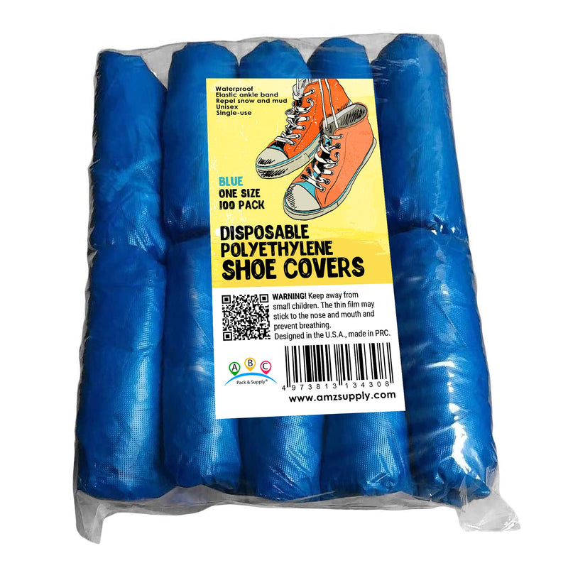  [AUSTRALIA] - 100 Pack of Disposable Shoe Covers. Blue Shoe Covers. Polyethylene Shoe Covering. One Size, Recyclable Boot Covers. Non-Slip, Heavy-Duty, Water-resistant. One size / 100 Pack