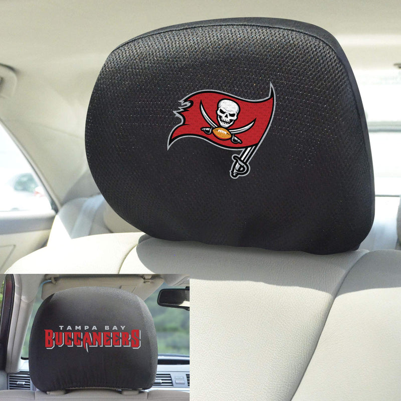  [AUSTRALIA] - FANMATS 12517 NFL - Tampa Bay Buccaneers Black Slip Over Embroidered Head Rest Cover Set, 2 Pack