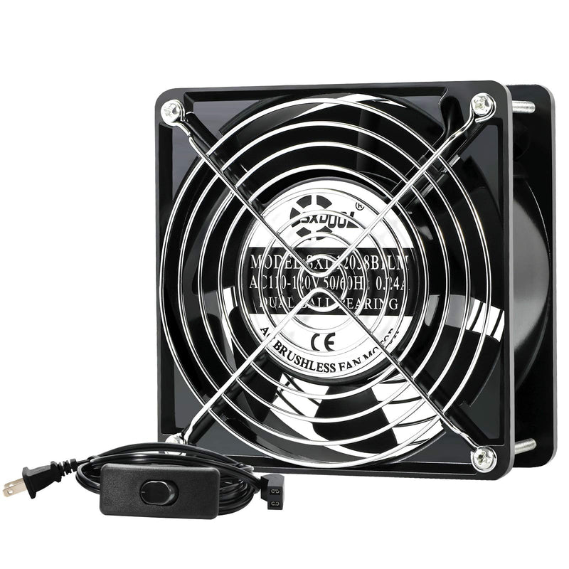  [AUSTRALIA] - SXDOOL AXIAL Cooling Fan 12cm, AC 115V 120V 120mm x 38mm High Speed CFM with Switch Power Cord, for DIY Ventilation Exhaust Projects