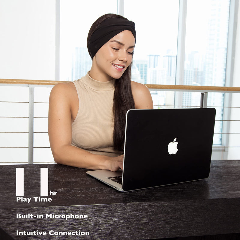  [AUSTRALIA] - Bluetooth Headband Headphones for Women for Running, Yoga, Travel or Work Out, Multi Style Design for Hair Styling, Knotted Stylish Sports Hairband, Wireless Headband Headphones for Women Black
