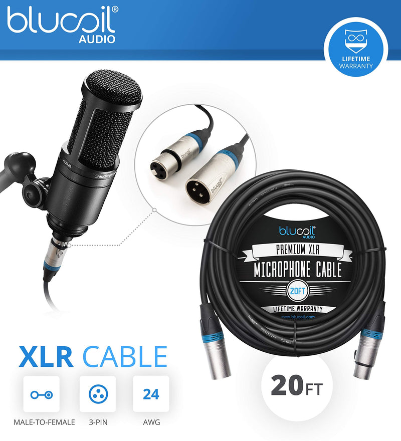  [AUSTRALIA] - Blucoil Audio 2-Pack of 20-FT Balanced XLR Cable with 24 AWG Copper Wire and PVC Jacket - 3-Pin Male to Female Microphone Cord for Audio Interfaces, Mixers, Preamps and Recorders 20-ft (2-Pack)