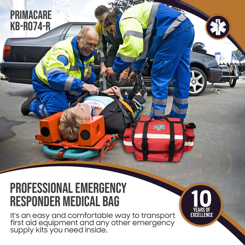  [AUSTRALIA] - Primacare KB-RO74-R First Responder Bag for Trauma, 17"x9"x7", Professional Multiple Compartment Kit Carrier for Emergency Medical Supplies, Red