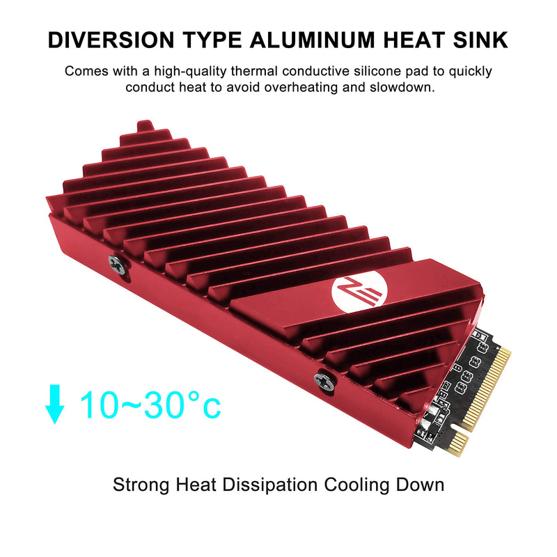 EZDIY-FAB M.2 SSD heatsink 2280, Double-Sided Heat Sink, High Performance SSD Radiator for PC / PS5 for PCIE NVME M.2 SSD or SATA M.2 SSD- Red - LeoForward Australia