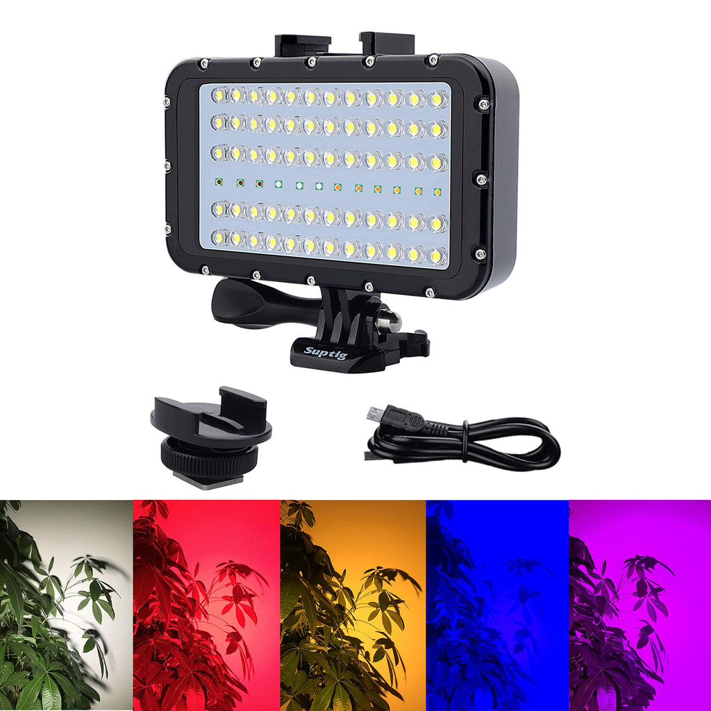  [AUSTRALIA] - Suptig Video Lighting Dive Light Underwater Lights 72 Led Lights Compatible for Gopro Canon Nikon Pentax Panasonic Sony Samsung SLR Cameras 5 Kinds of Illuminating Colors Waterproof 147ft(45m)