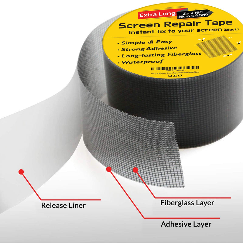  [AUSTRALIA] - Screen Repair kit. Window Screen Repair Tape. Premium Strong Adhesive (2"x180"(15ft), Black) 2"x180"(15ft)