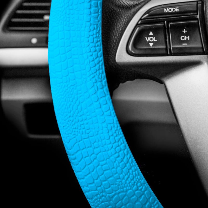 FH Group FH3001LIGHTBLUE Blue Steering Wheel Cover (Silicone Snake Pattern Massaging grip in Light Color-Fit Most Car Truck Suv or Van) LIGHTBLUE - LeoForward Australia