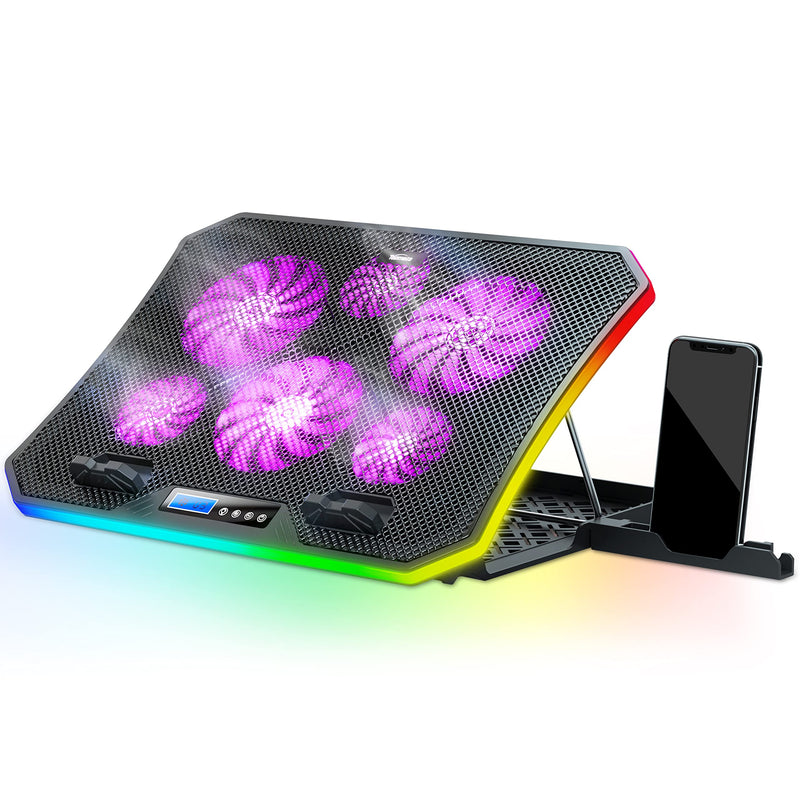  [AUSTRALIA] - TopMate C12 Laptop Cooling Pad RGB Gaming Notebook Cooler for Desk and Lap Use, Laptop Fan Stand 8 Adjustable Heights with 6 Quiet Fans and Phone Holder, for 15.6-17.3 Inch Laptops - Purple LED Light