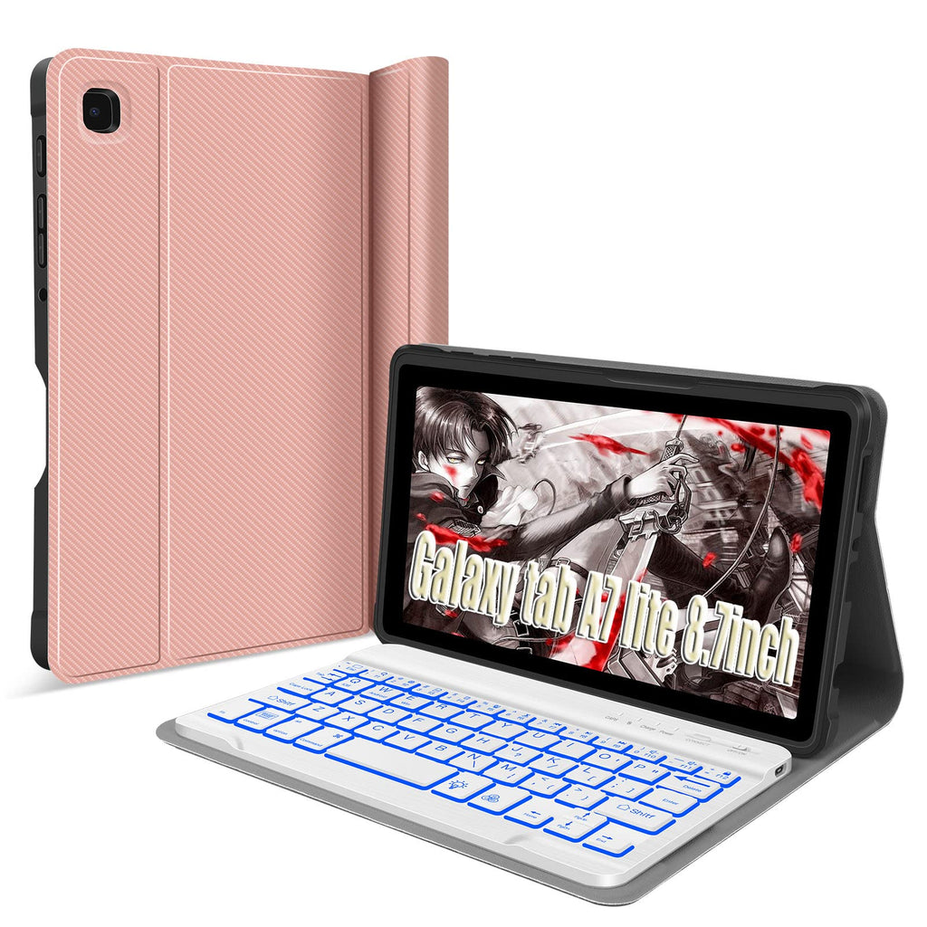  [AUSTRALIA] - Backlit Keyboard case for Galaxy-Tab A7 Lite 8.7inch,Compatible A7 Lite SM-T220/T225/T227, Slim Lightweight Stand Cover with Detachable Wireless Bluetooth Keyboard (A7 Lite Rose Gold 8.7'') A7 Lite Rose Gold 8.7''