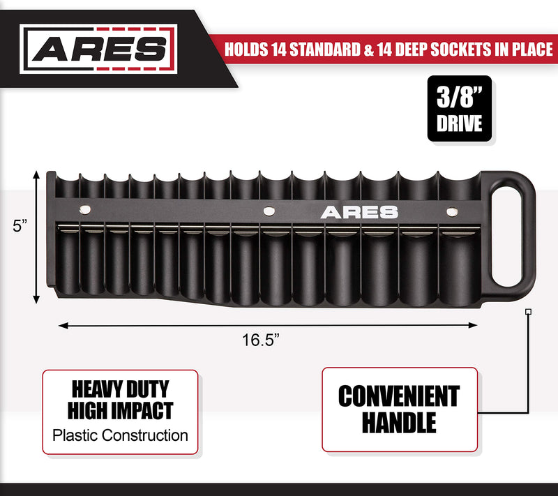 ARES 70219-28-Piece 3/8-Inch Drive Magnetic Socket Holder - Securely Holds 14 Standard and 14 Deep Sockets in Place - Organize Sockets up to 1 Inch or 24mm 3/8" - LeoForward Australia