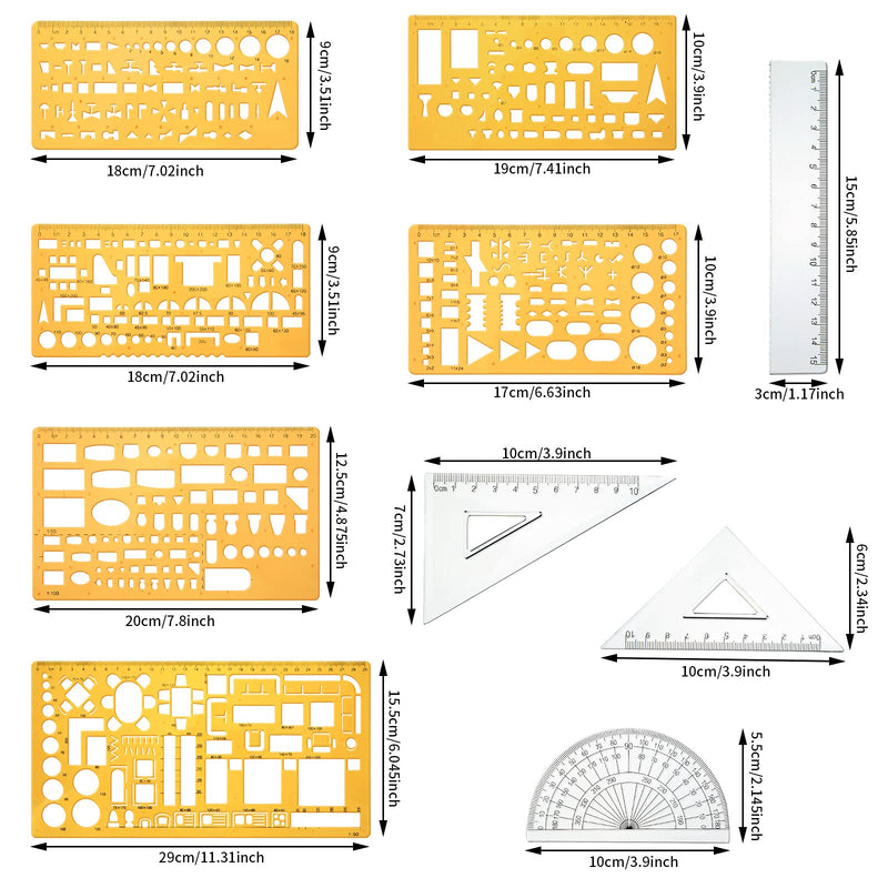 11 Pieces Plastic Drawing Template Ruler Geometric Drawing 12 Inch Triangular Aluminum Architect Scale Measuring Templates Building Geometric Kit Plastic Drawing Template Ruler for Drafting - LeoForward Australia