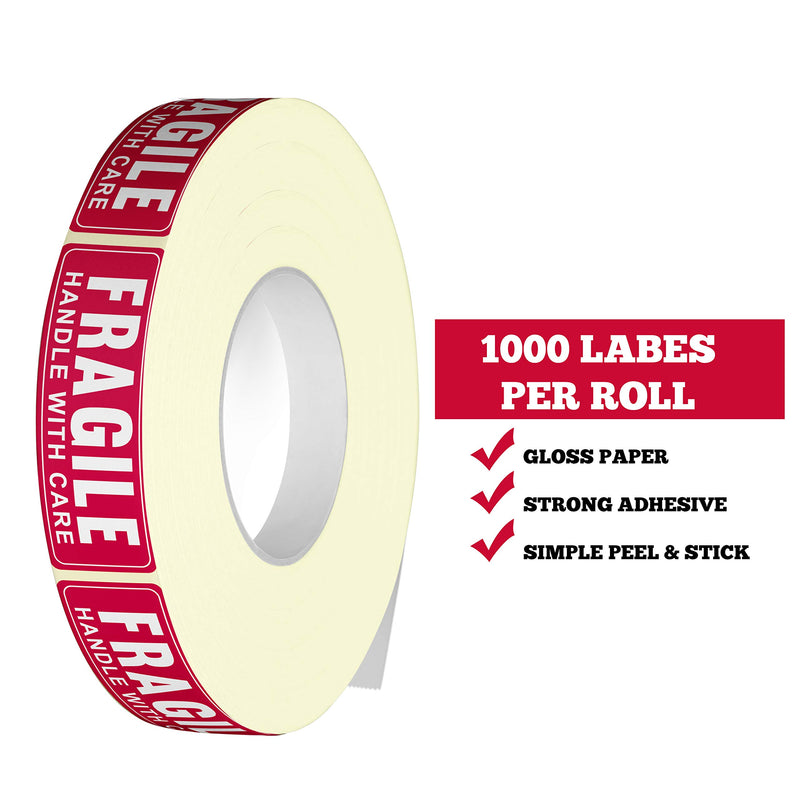 1” X 3” Fragile Handle with Care Warning Stickers, Fragile Tape for Packing and Shipping, Permanent Adhesive Labels 1000 Per Roll (1 Pack) - LeoForward Australia