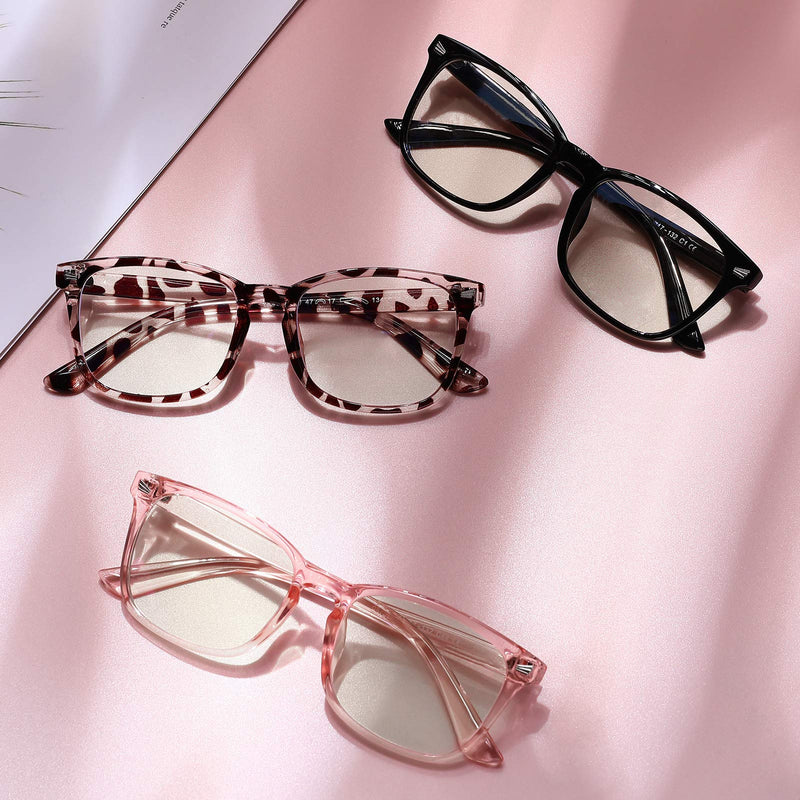 Blue Screen Glasses for Kids, COASION 3 Pack Blue Light Blocking Glasses for Girls Boys, Computer Gaming Fake Eyeglasses (Leopard + Clear Pink + Black) Leopard + Clear Pink + Black - LeoForward Australia