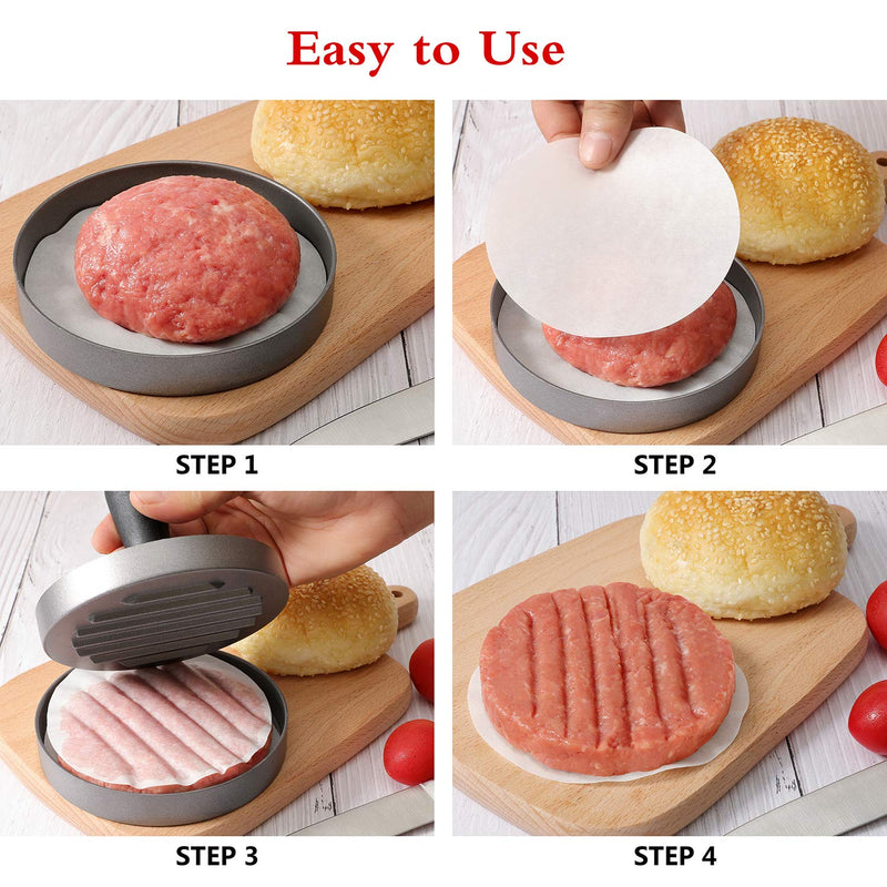  [AUSTRALIA] - Gkotta Hamburger Press Patty Maker for 1/4 to 1/2 Lb Patty, Aluminum Non-Stick Burger Patty Press with 100 Sheets of Wax Paper and Plastic Gloves, 4.5 Inch Diameter, Weight 8 oz