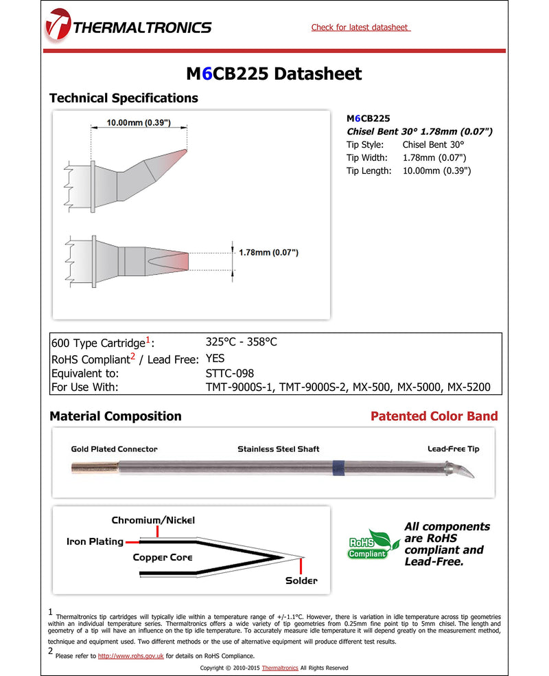  [AUSTRALIA] - Thermaltronics M6CB225 Chisel Bent 30deg 1.78mm (0.07in) interchangeable for Metcal STTC-098