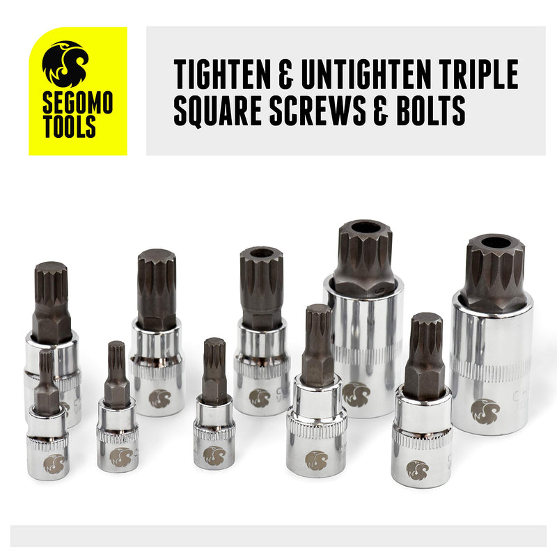 Segomo Tools 10 Piece Mixed Drive Metric XZN Triple Square Spline Bit Socket Set (4MM-18MM) - XZN10 - LeoForward Australia