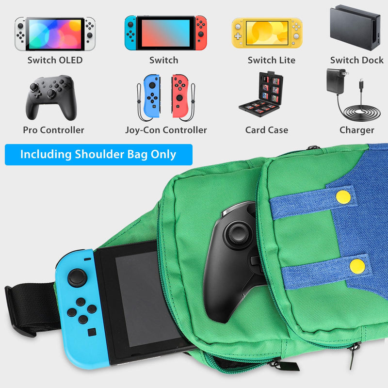  [AUSTRALIA] - Cute Travel Bag for Nintendo Switch/Lite/OLED/Steam Deck, Small Sling Portable Waterproof Backpack Carrying Crossbody Shoulder Chest Gaming Bag Case for NS SD Console Dock Joy-Cons Accessories Storage Green