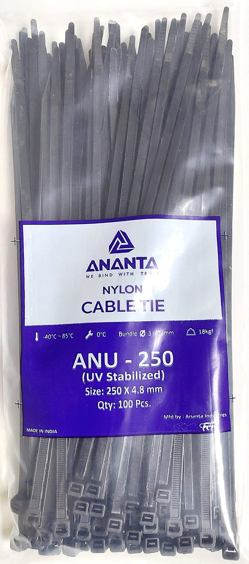  [AUSTRALIA] - ANANTA INDUSTRIES Multi-Purpose UV Resistant Heavy Duty Black Cable Ties, 10 INCH[250MM], Pack Of 100… 10"(250MM) UV BLACK