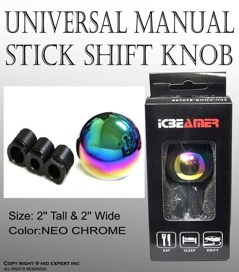 ICBEAMER New Drift Shape Bar Neo Chrome Ball Manual Stick Shift Drive Vehicle Shift Knob [Pack of 1 pc] 2" x 2" - LeoForward Australia