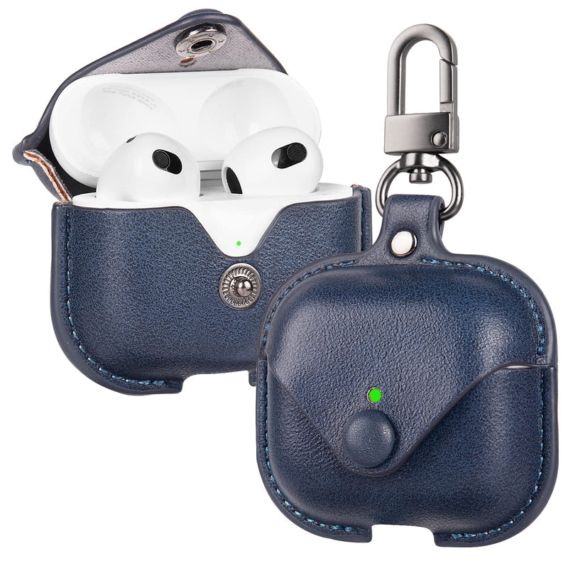  [AUSTRALIA] - Apple AirPods 3rd Generation Case(2021),KMMIN Locking Shockproof Protective AirPods 3 Leather Case Cover with Keychain for Men Women Support AirPod Gen 3 Wireless Charging[Front LED Visible], Blue