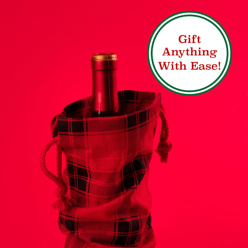  [AUSTRALIA] - Buffalo Plaid Wine Bottle Gift Bag for Christmas, New Years, Holiday Parties - 13" x 6" Classy Giftable Drawstring Wine Tote Cover and Carrier for Standard 12" Wine, Champagne, Bottled Beverages