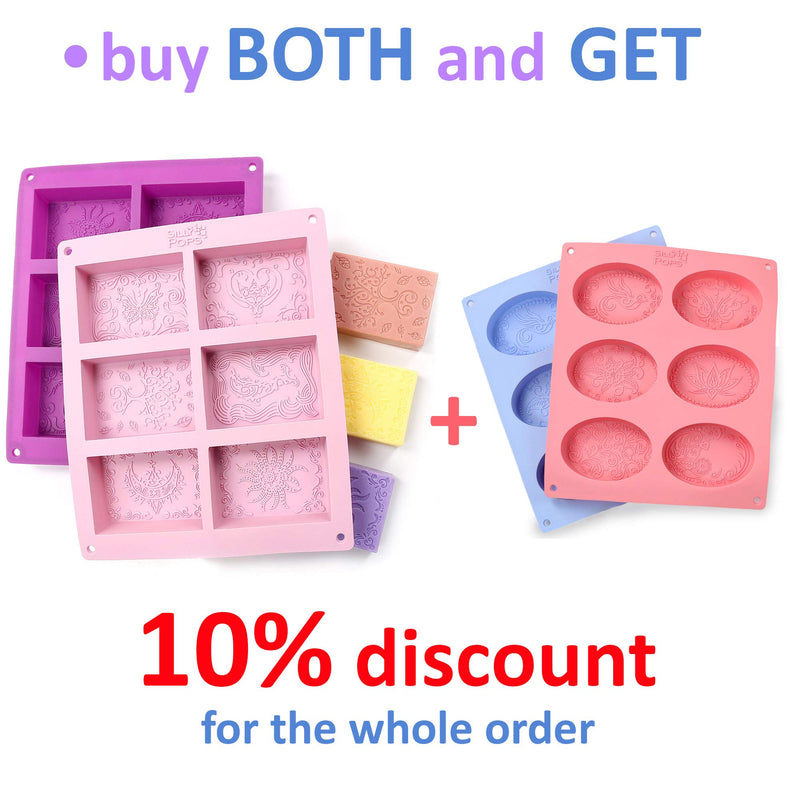  [AUSTRALIA] - Rectangle Silicone Soap Molds - Set of 2 for 12 Cavities - Mixed Patterns - Soap Making Supplies by the Silly Pops