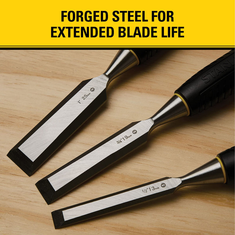  [AUSTRALIA] - STANLEY Chisel Set, 150 Series, Short Blade, Wood, 3-Piece (16-150)