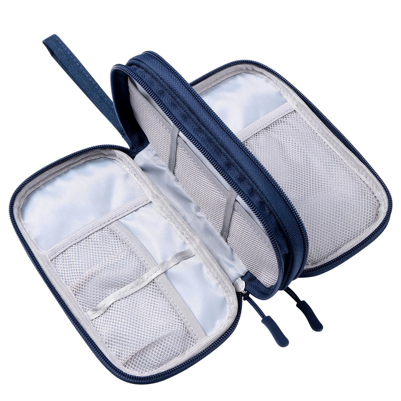  [AUSTRALIA] - Electronics Travel Organizer (2pcs), Airplane Essentials Carrying Case for Tech Accessory (Navy Blue, Two Layers-M) Navy Blue