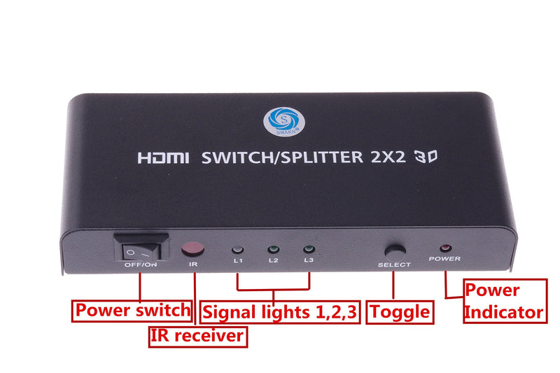  [AUSTRALIA] - SMAKN Mini 2 x 2 HDMI Switch Splitter With 2 in 2 out Supporting HDMI1.4a 3D