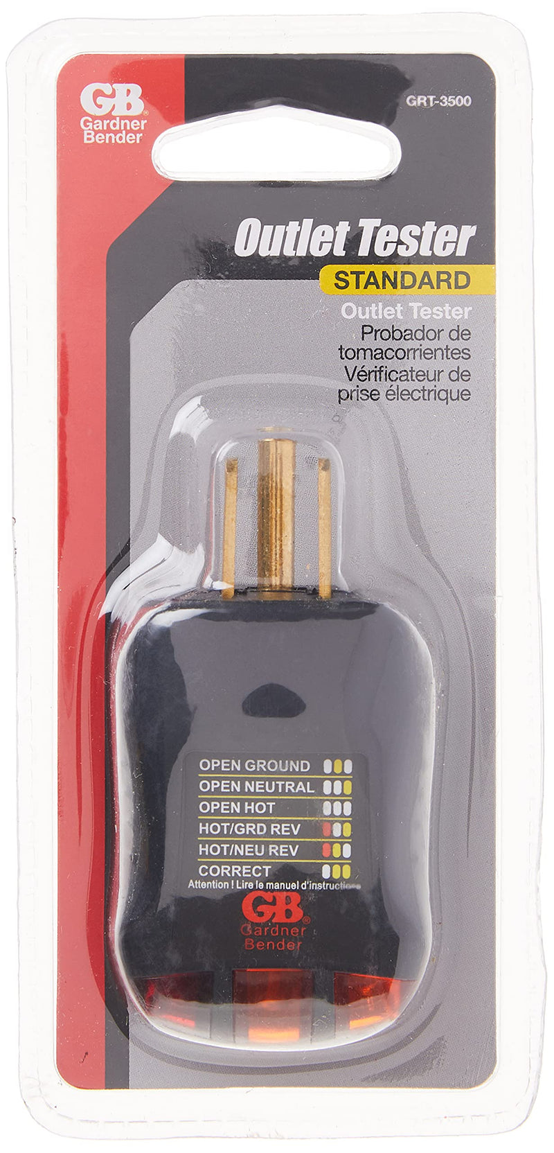  [AUSTRALIA] - Gardner Bender GRT-3500 Outlet Receptacle Tester & Circuit Analyzer, Indicates 5 Wiring Errors, Easy Read Chart, Comfort Grip, 120 VAC , Black Receptacle & Circuit Analyzer