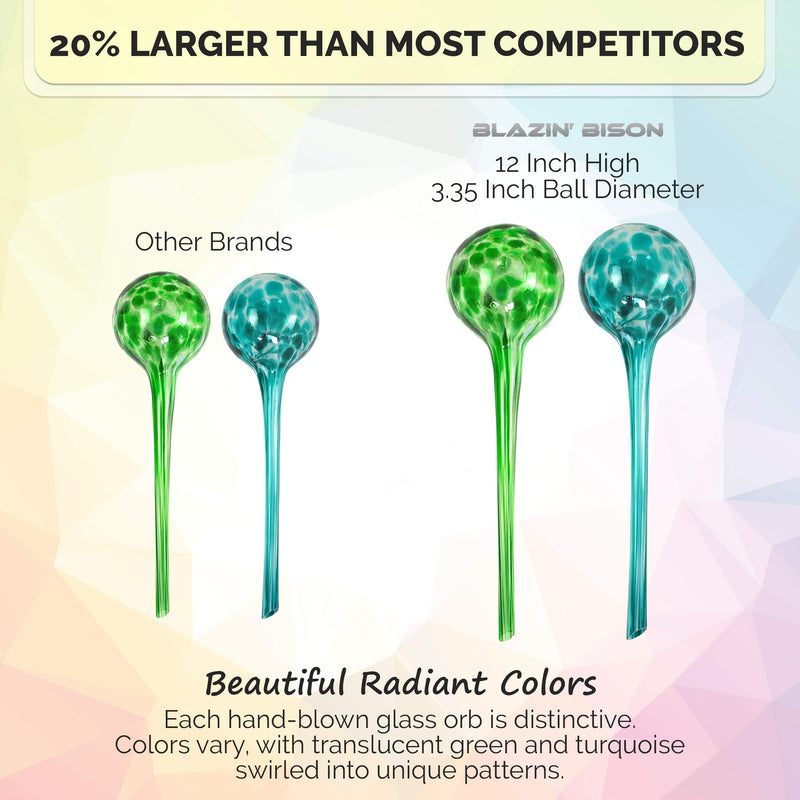  [AUSTRALIA] - Blazin' Bison Self Watering Bulbs for Plants | Automatic Vacation House Plant Water Globes | Decorative Hand-Blown Glass Aqua Globe | 2pc Deluxe Set (Large) 2 Large