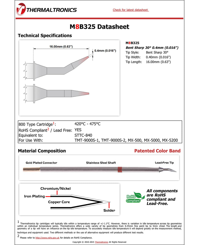  [AUSTRALIA] - Thermaltronics M8B325 Bent Sharp 30deg 0.4mm (0.016in) interchangeable for Metcal STTC-840