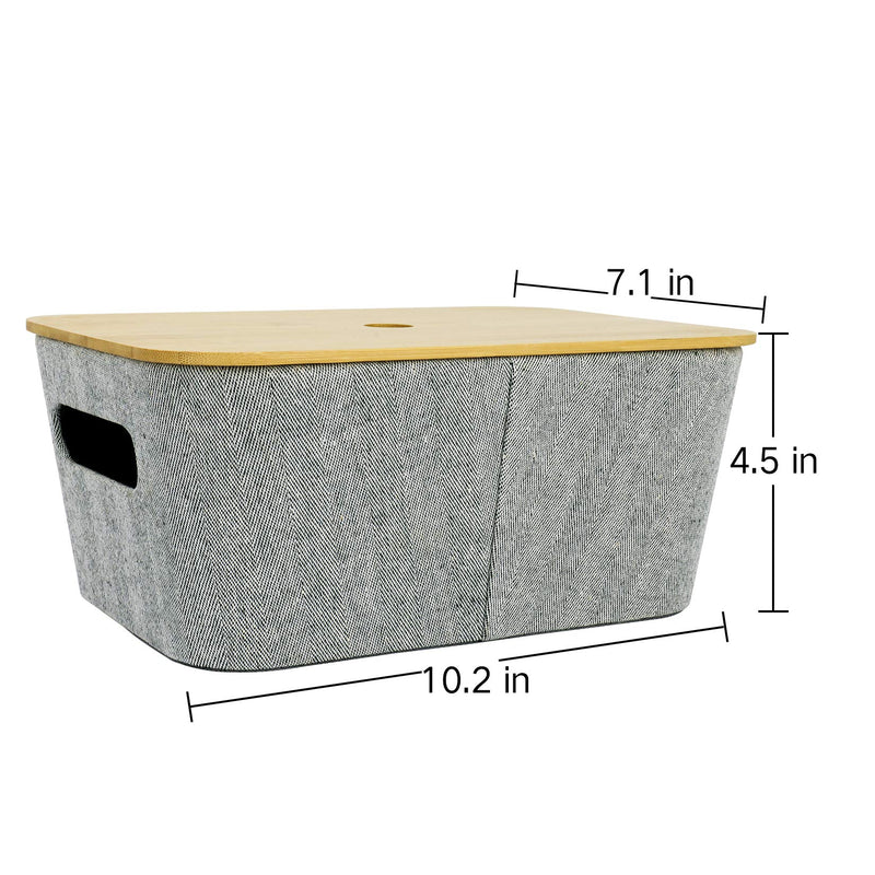  [AUSTRALIA] - LA JOLIE MUSE Mid-Century Modern Light Gray Tweed Fabric Storage Basket Set of 2 for Cube Shelf Closet Bookcase Drawer Cabinet, Multipurpose Organizer Bin with Bamboo Lid Grey