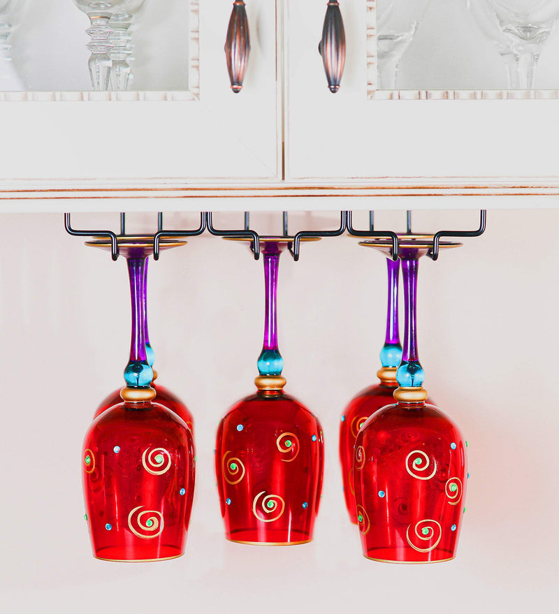  [AUSTRALIA] - Wine Glass Rack - Under Cabinet Stemware Wine Glass Holder Durable Glasses Storage Hanger Metal Organizer for Bar Kitchen UPGRADED DESIGN Black (3 Rows)