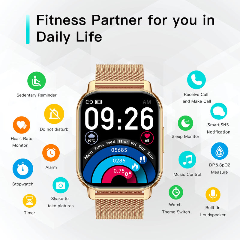  [AUSTRALIA] - Smart Watch for Women & Men, Popglory 1.85'' Call Receive/ Dial Smartwatch, Fitness Tracker with Blood Pressure/SpO2/Heart Rate Monitor, Fitness Watch with 2 Straps for iOS & Android Phones Rose Gold+Pink