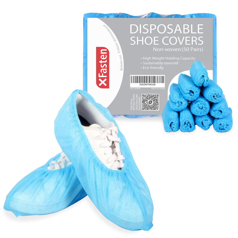  [AUSTRALIA] - XFasten Non-Woven Disposable Shoe Covers 100 Pack (50 Pairs) Eco-Friendly Non-slip Boots Cover | Shoe Protector Covering | One Size Fits Most Booties for Guests, Laboratory PPE and Painters Shoe Cover