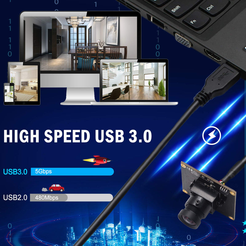  [AUSTRALIA] - ALPCAM High Speed USB3.0 USB Camera 2MP USB Camera Module with IMX291 Image Sensor, 1920 * 1080@50fps Webcam with 100 Degree No Distortion Lens for Android Windows Linux,Plug&Play Webcam 100° no distortion lens