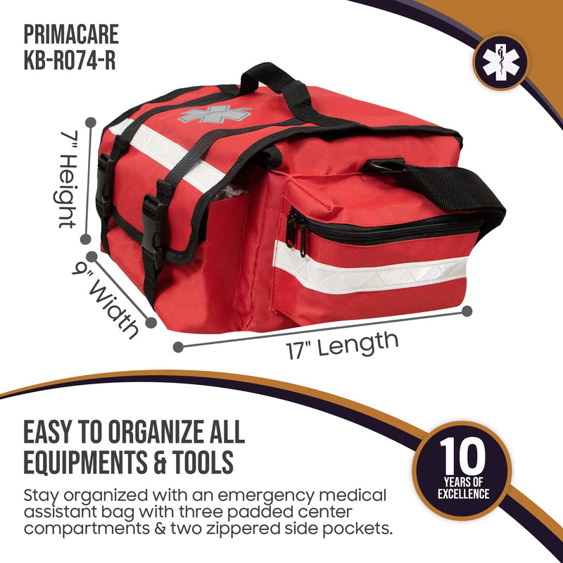  [AUSTRALIA] - Primacare KB-RO74-R First Responder Bag for Trauma, 17"x9"x7", Professional Multiple Compartment Kit Carrier for Emergency Medical Supplies, Red