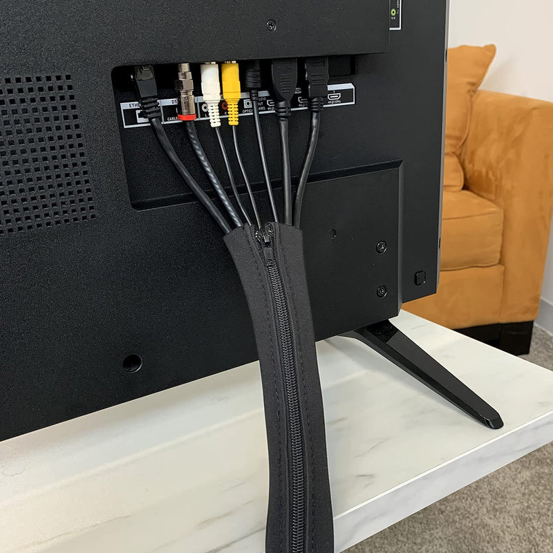  [AUSTRALIA] - Zipper Cable Sleeve by Wrap-It Storage - 24" x 4" (4-Pack) Black - Cord Organizer and Cable Protector for Desk, Computer, TV Cord Management to Hide and Cover Wire and Extension Cables 24in (4-Pack)