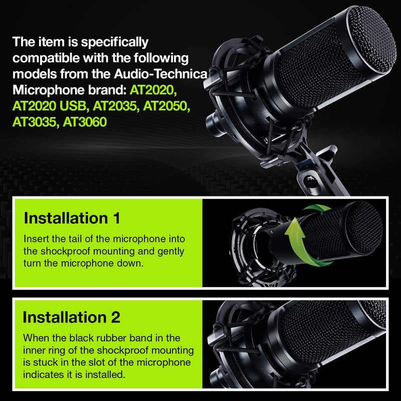  [AUSTRALIA] - Etour AT2020 Microphone Shock Mount with Pop Filter, [Custom Built for AT2020 Mic] Anti-Vibration Suspension Shock Mount Holder Clip Compatible with audio technica at2020 line Kit AT2020 Shock Mount with Windscreen