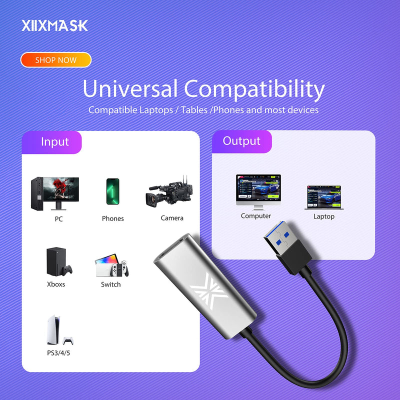  [AUSTRALIA] - XIIXMASK Video Capture Card,HD Capture Card,Audio Video Capture Device,HDMI to USB Audio Video Recording in 1080P@30Hz, for Teaching,Broadcasting,Gaming,Streaming,Video Conference