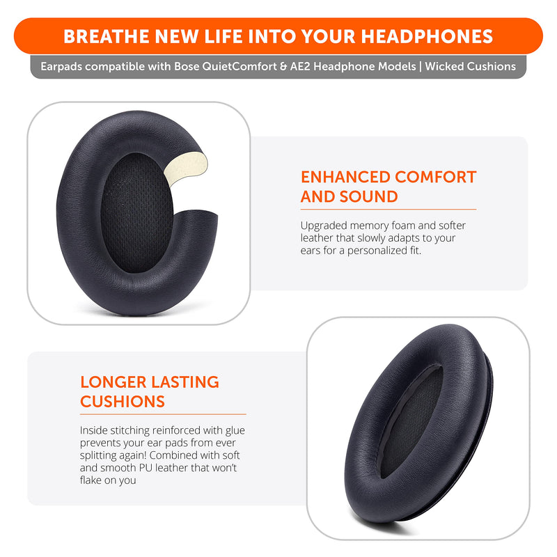  [AUSTRALIA] - WC Upgraded Replacement Ear Pads for Bose QC15 Headphones Made by Wicked Cushions- Supreme Comfort - Compatible with QC25 / QC2 / AE2 / AE2i / AE2W - Extra Durable | (PU Leather) Faux Leather