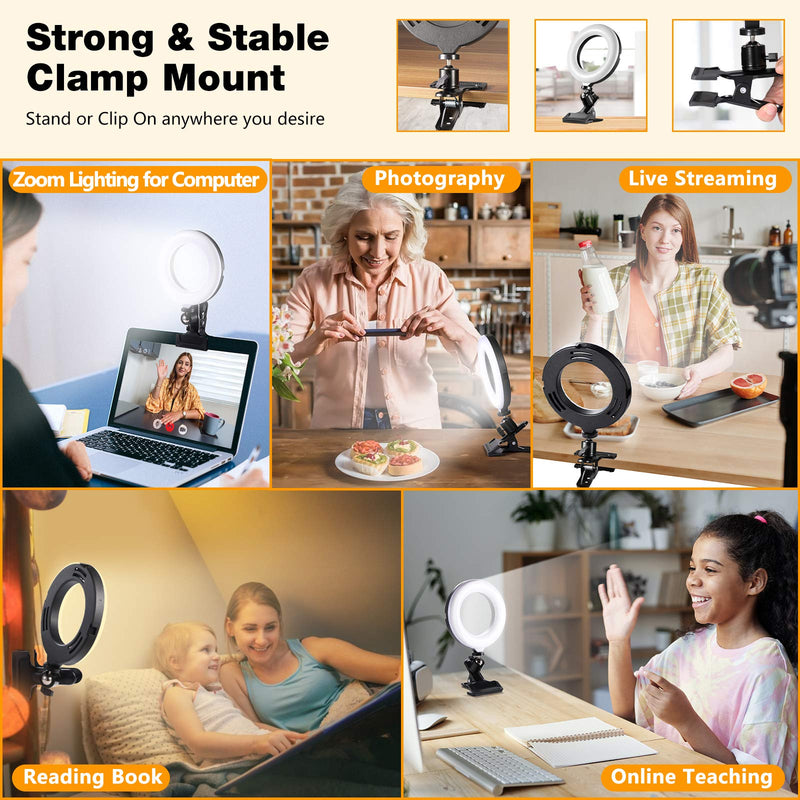  [AUSTRALIA] - Mastten Ring Light for Laptop Phone, 6" Mini Ring Light with Clip Clamp Mount, Video Conference Lighting with Bluetooth Remote/Phone Holder/Tripod, for Zoom Meetings, Makeup, YouTube, TIK Tok, Vlogs