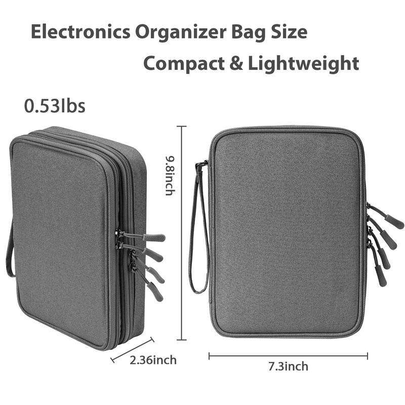  [AUSTRALIA] - DDgro Electronics Organizer for Woman Travel Storage iPad Mini Kindle Charger Mouse Earphones Passport Case Cables Cords Hard Drive Tech Accessories Pouch Bag (Dark Gray, 2 Layers-L) Dark Gray