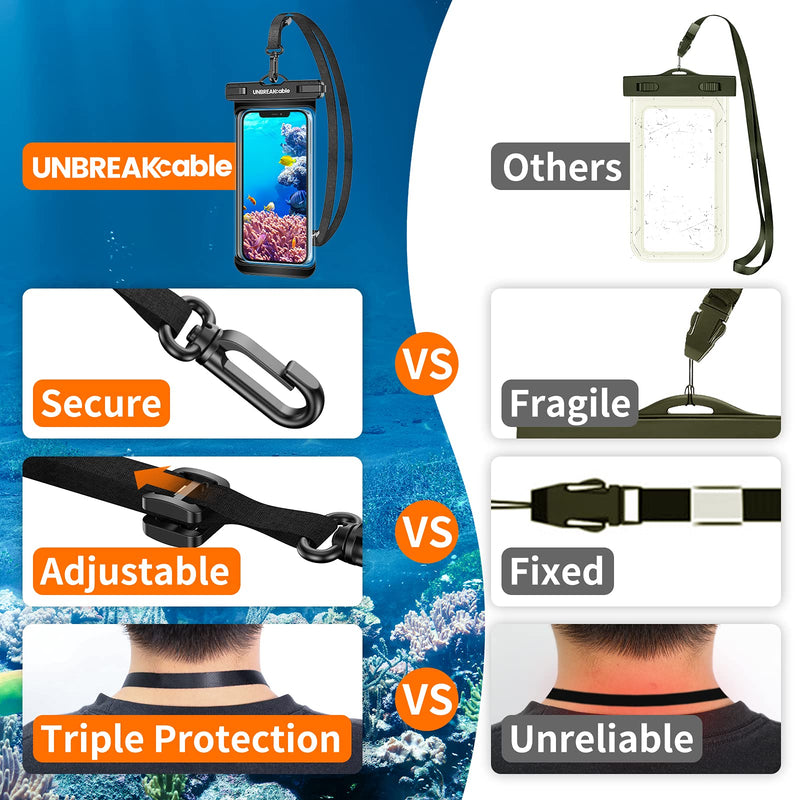  [AUSTRALIA] - UNBREAKcable Universal Waterproof Phone Pouch, IPX8 Dry Bag, Underwater Phone Case for iPhone 12/11 Pro Max, X/XS/XR/XS Max, 8, Samsung, LG, HTC and More Up to 6.7 Inches- 2 Packs