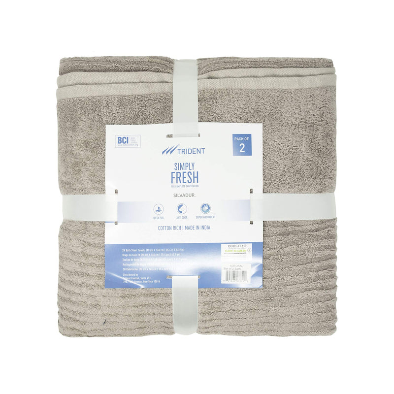  [AUSTRALIA] - TRIDENT Simply Fresh 2 Piece Bath Towel, Super Soft, Quick-Dry, Easy Care, 500 GSM Cotton Rich Towel (Natural) Natural Bath Towel (2-Piece)