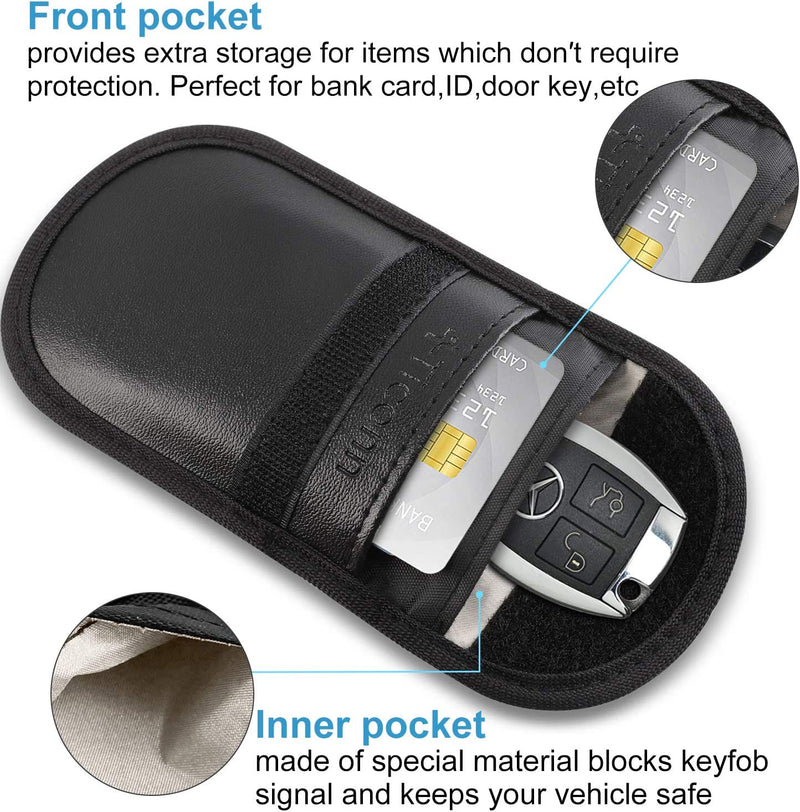  [AUSTRALIA] - Faraday Bag for Key Fob, Wisdompro 2 Pack WP4694 RFID Key Fob Protector RF Car Signal Blocking, Anti-Theft Pouch, Anti-Hacking Case Blocker - Black
