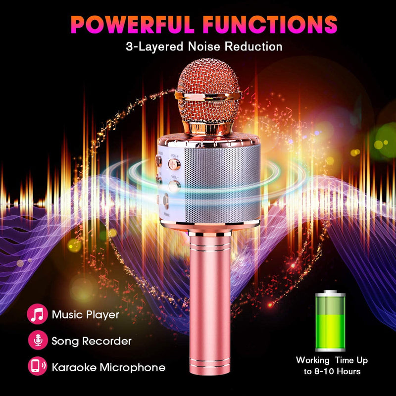  [AUSTRALIA] - BlueFire 4 in 1 Karaoke Wireless Microphone with LED Lights, Portable Microphone for Kids, Great Gifts Toys for Kids, Girls, Boys and Adults (Pink) Pink